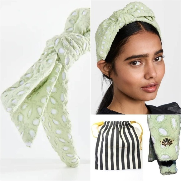 Lele Sadoughi Eyelet Big Bow Wide Headband Sage Green NWOT - Picture 1 of 14
